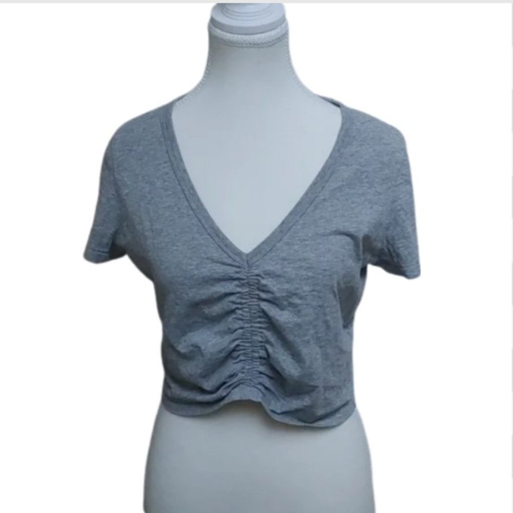 ARITZIA Wilfred Free gray cropped ruffled top short sleeves size Small